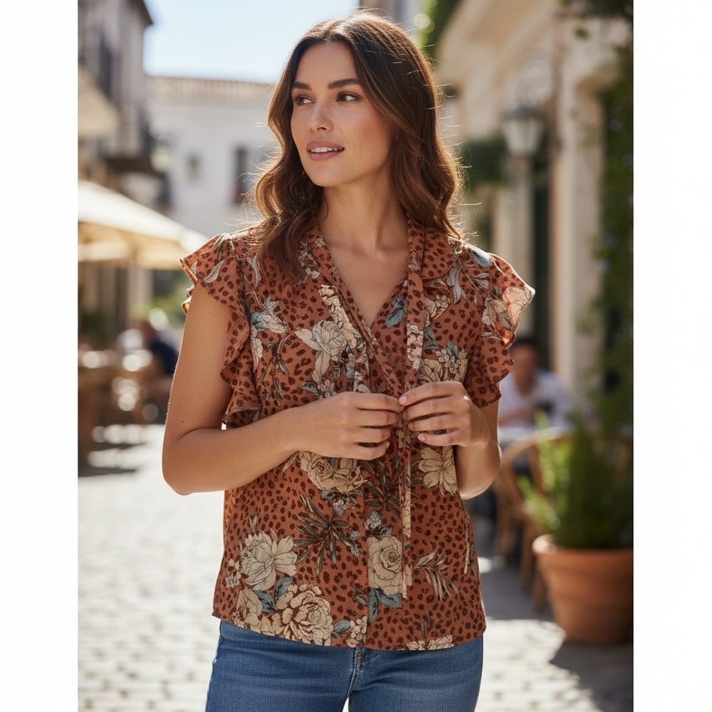 Vici Tie Front Floral Print Blouse